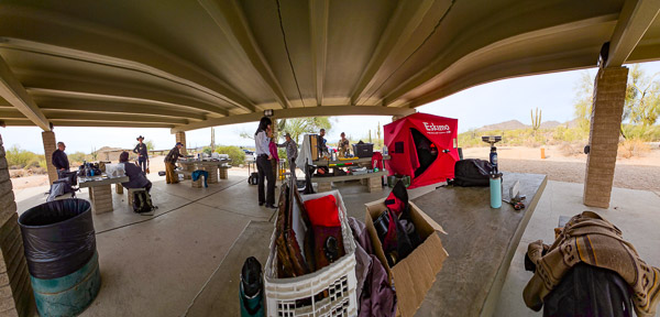 the class setup, one dark box on the table, an ice fishing tent darkroom